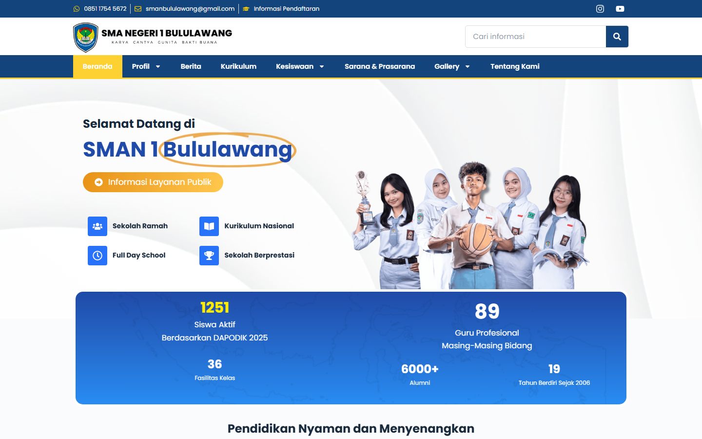 Tampilan beranda SMAN 1 Bululawang