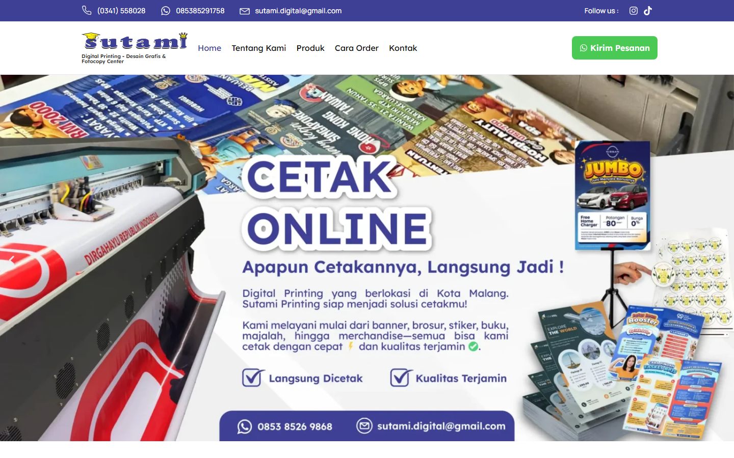 Tampilan beranda Sutami Printing